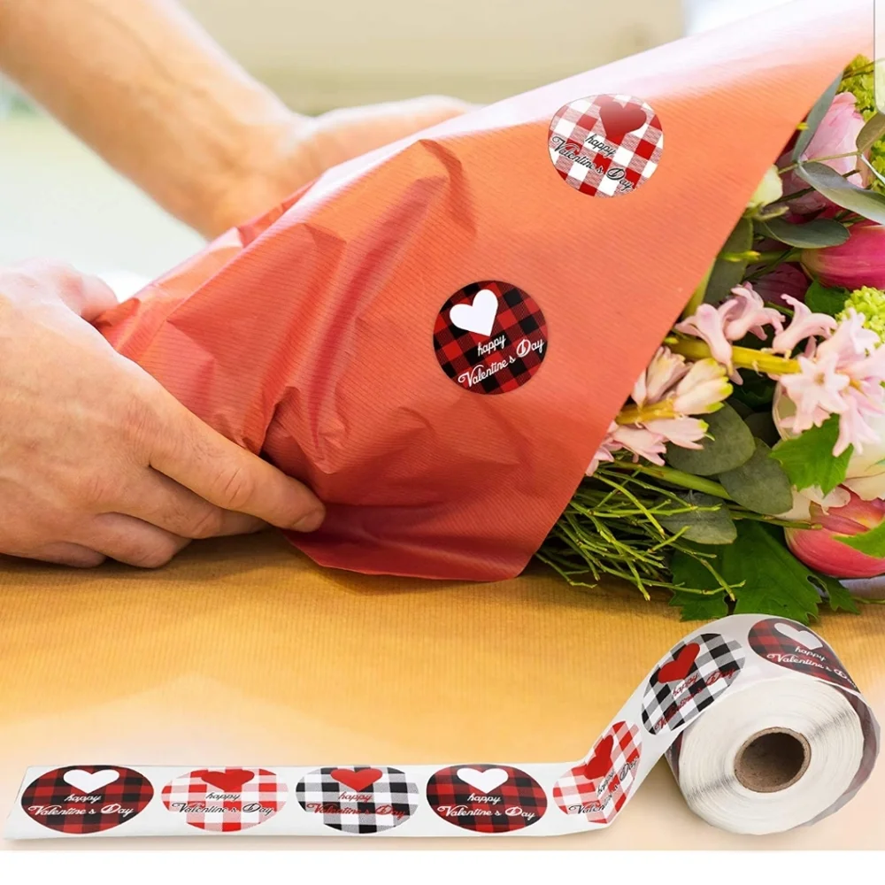 60 CT  Valentine Buffalo Plaid Colorful Heart Stickers ❤ Happy Valentine…
